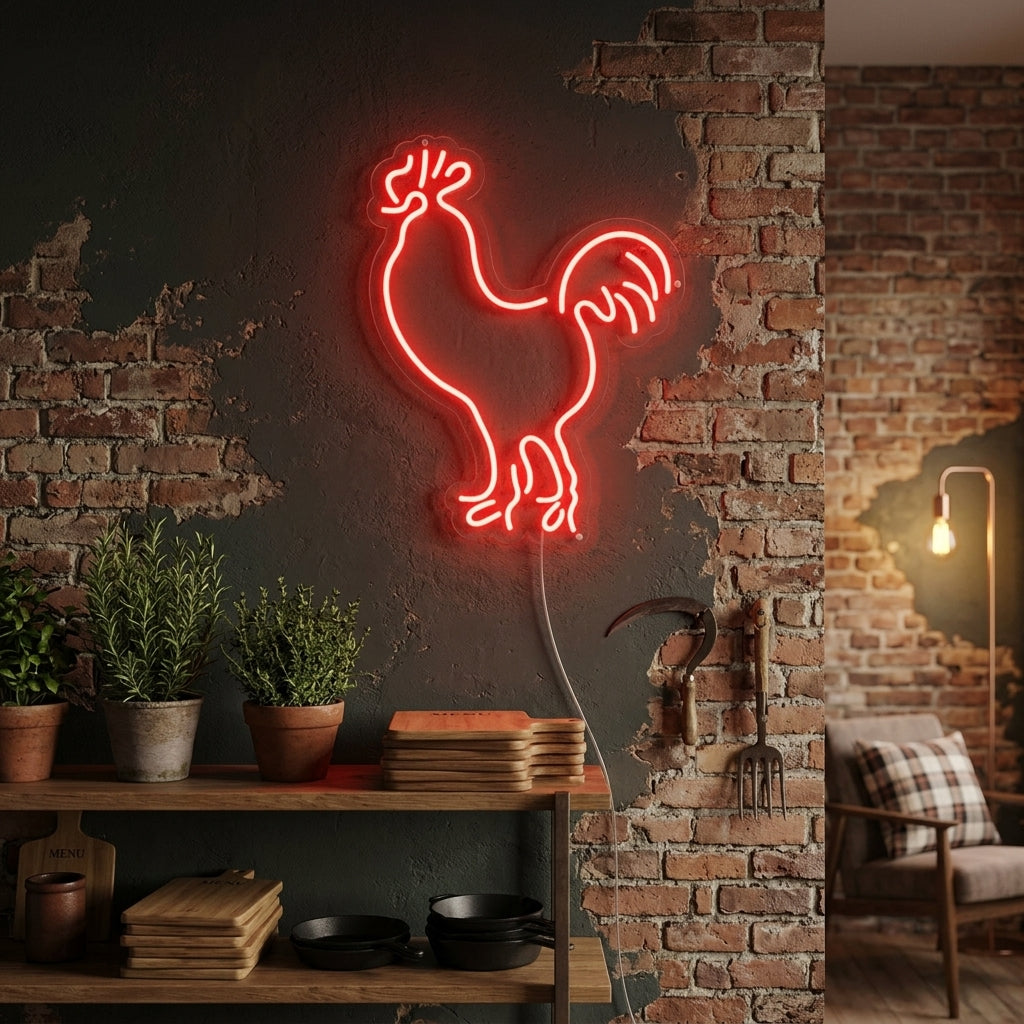 "Tupp, Höna, Fjäderfä" Neonskylt