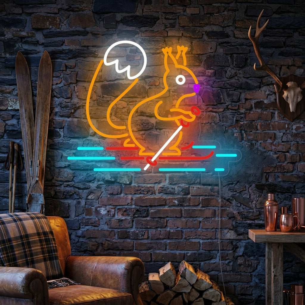 "Ekorre Skidåkning" Neonskylt
