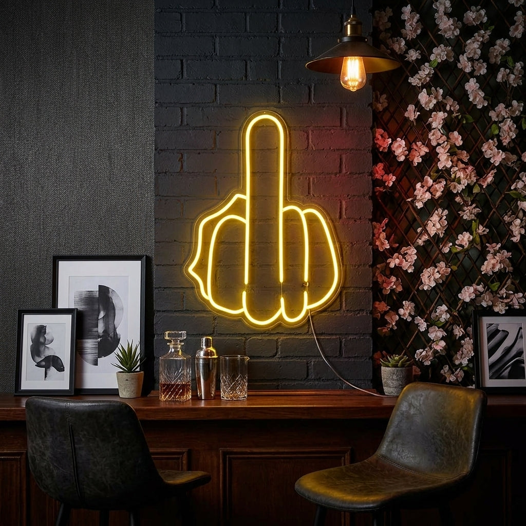 "Långfinger" Neonskylt