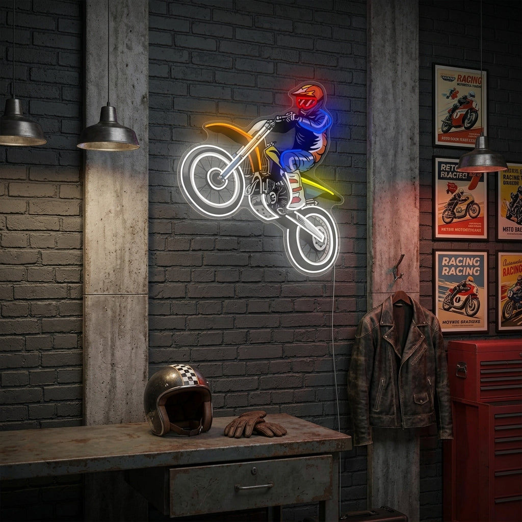 "Motocross Rider Jumping Ridning" Neonskylt