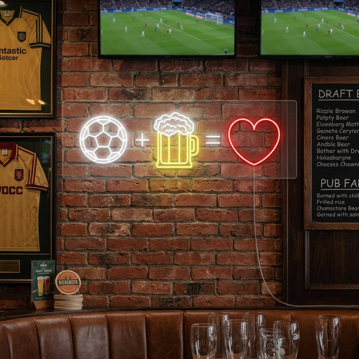 "Fotboll Öl Hjärta" Neonskylt