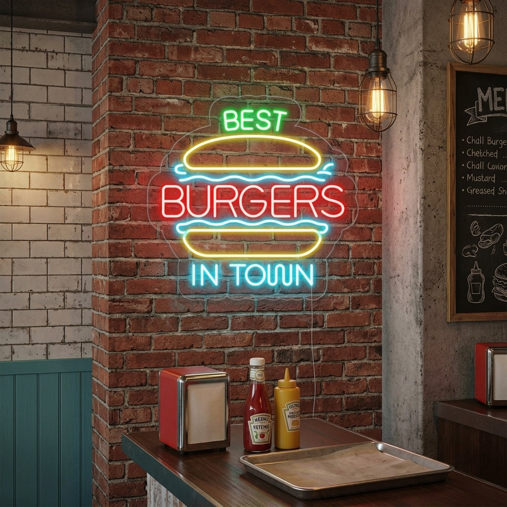 "Best Burgers In Town" Neonskylt