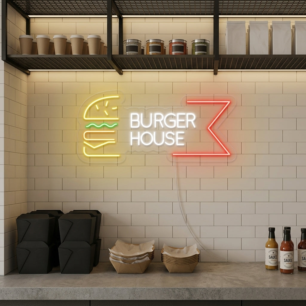 "Restaurang Burger House" Neonskylt