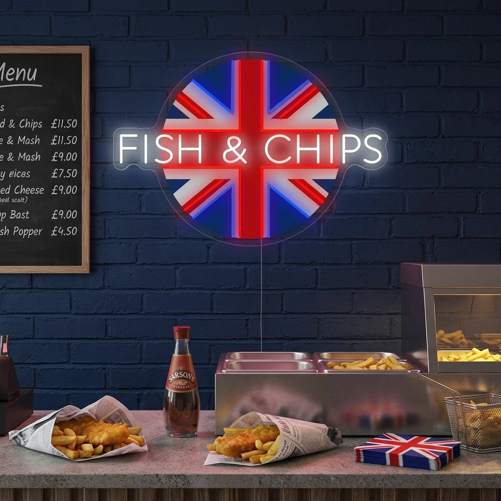 "Uk Fish & Chips" Neonskylt