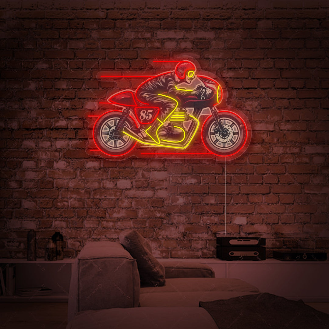 "Man Rider gammal Café Racer Motorcykel" Neonskylt