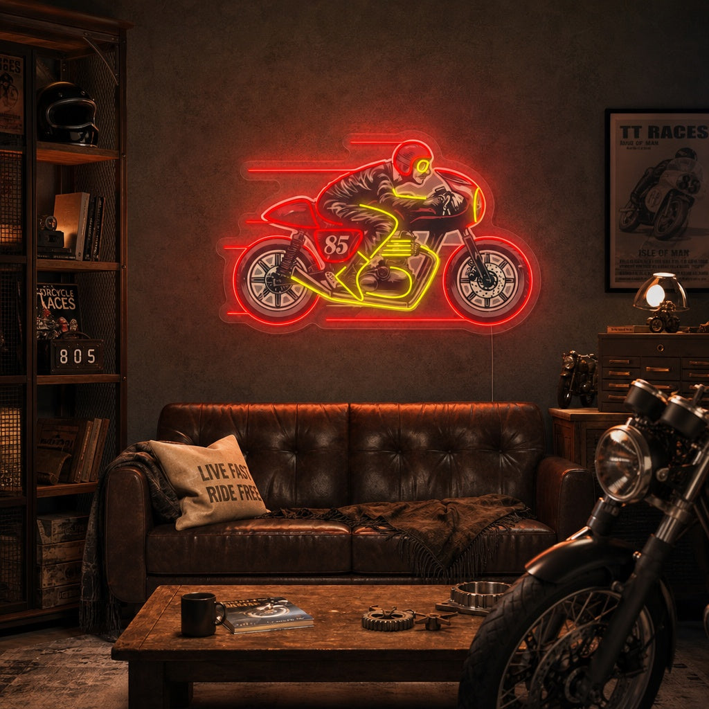 "Man Rider gammal Café Racer Motorcykel" Neonskylt