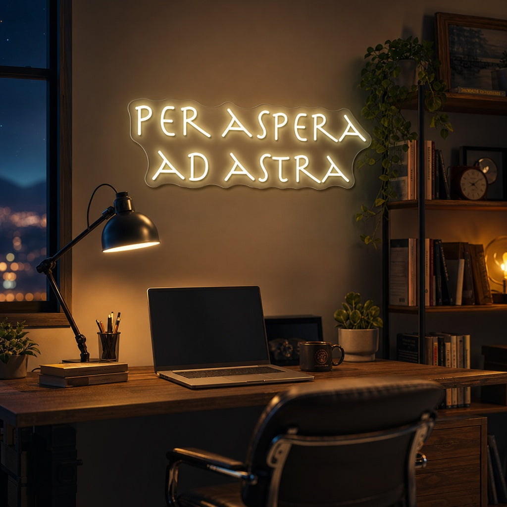 "PER ASPERA AD ASTRA" Neonskylt