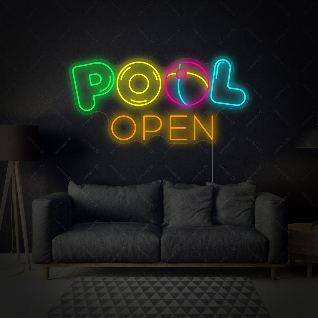 "Pool öppen" Neonskylt