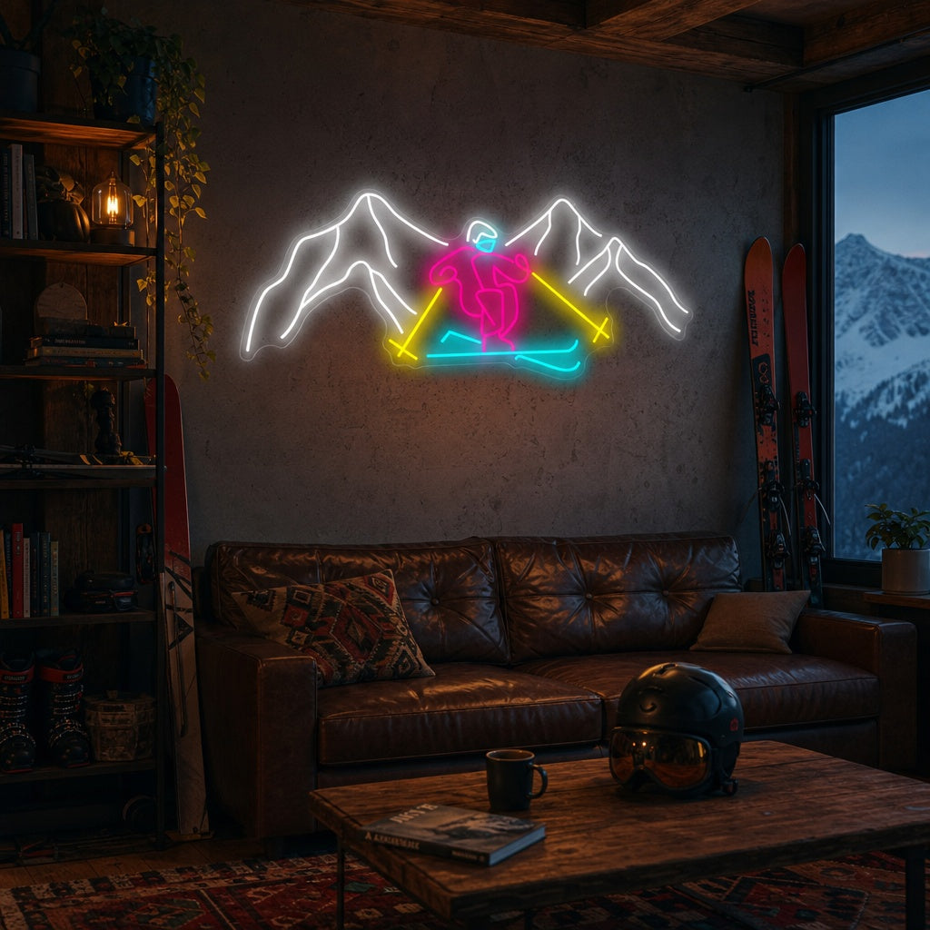 "Skidåkning genom berg" Neonskylt