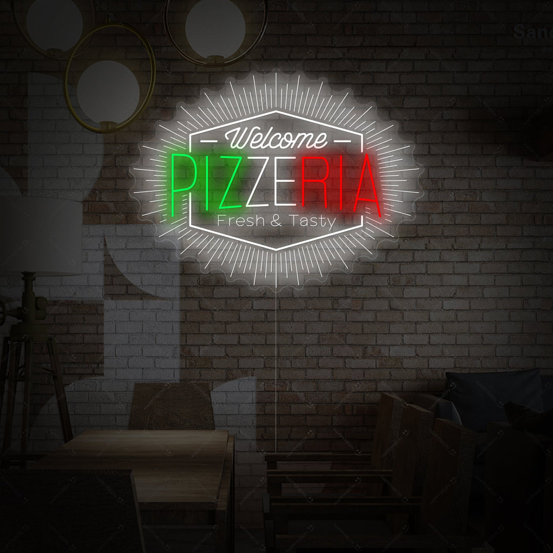 "Welcome Pizzeria" Neonskylt