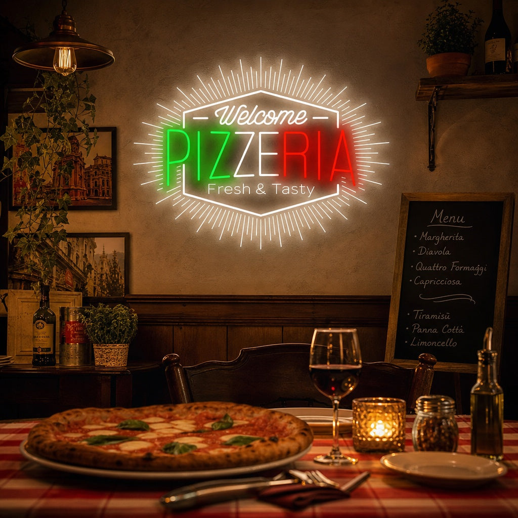 "Welcome Pizzeria" Neonskylt