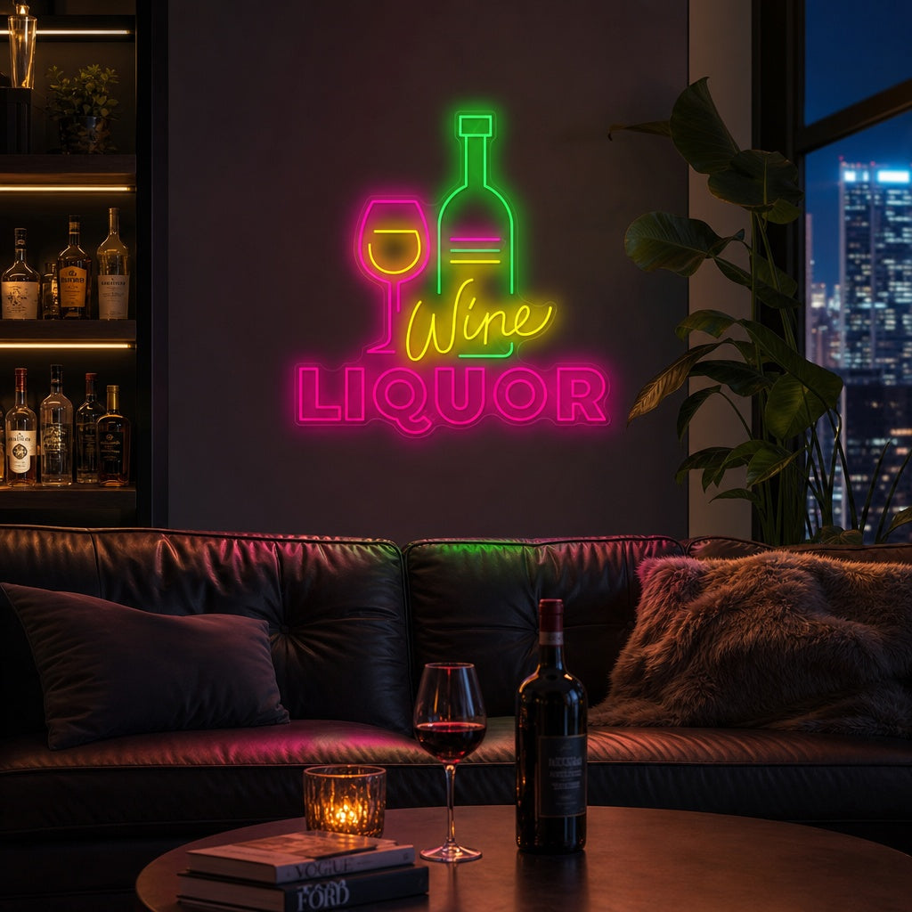 "Wine Liquor" Neonskylt