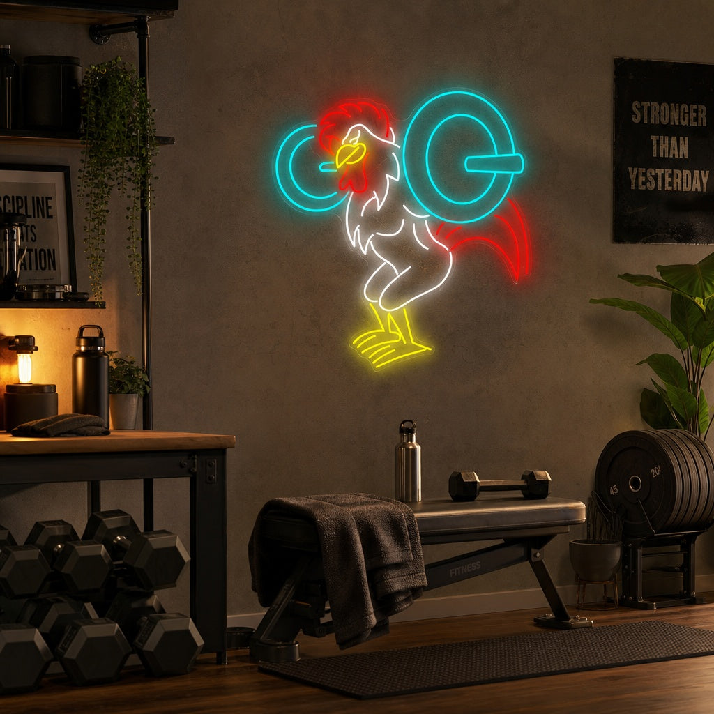 "Workout Rooster" Neonskylt