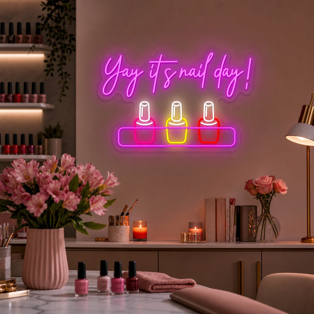 "Yay It Is Nail Day" Neonskylt