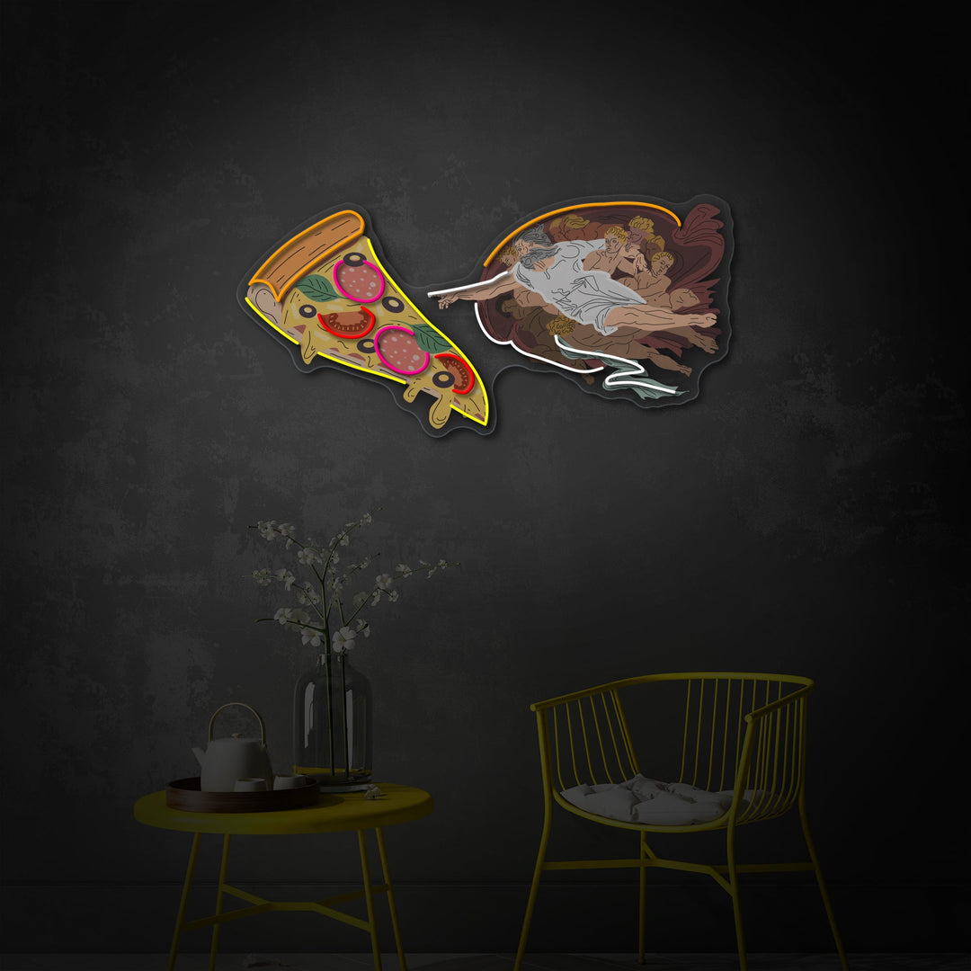 "Adam God Made Pizza, snabbmatsreklam, restauranglogotyp" UV-tryckt LED-neonskylt