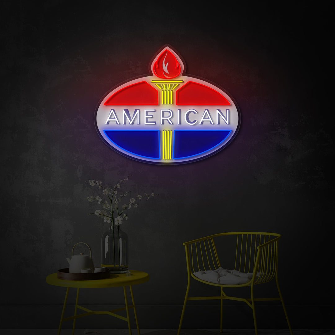 "American Bensin-logotyp" UV-tryckt LED-neonskylt