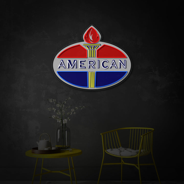 "American Bensin-logotyp" UV-tryckt LED-neonskylt