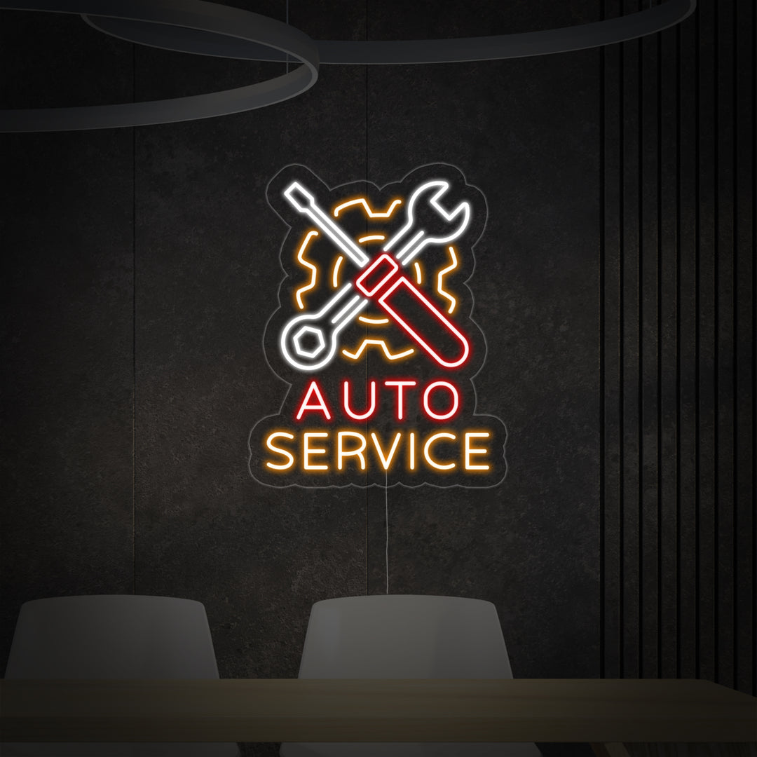 "Auto Service, Bilreparationslogotyp" Neonskylt