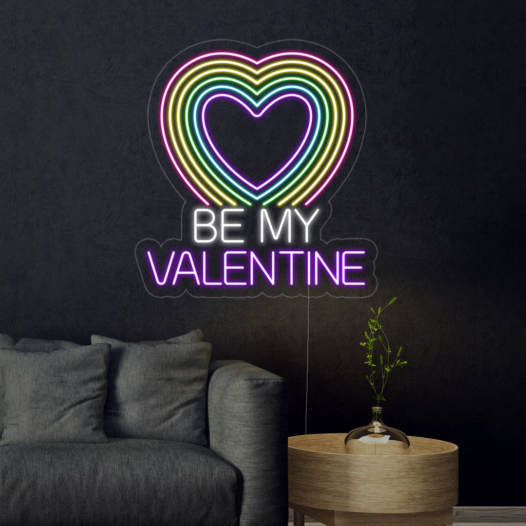 "Be My Valentine, Regnbågshjärta" Neonskylt