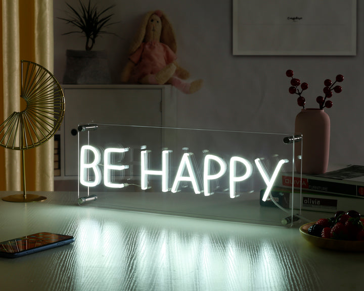 "Be Happy" Skrivbords LED Neonskylt