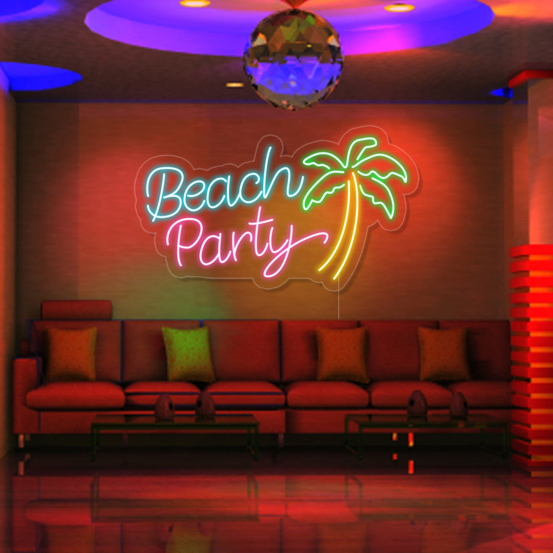 "Beach Party, Palmträd" Neonskylt