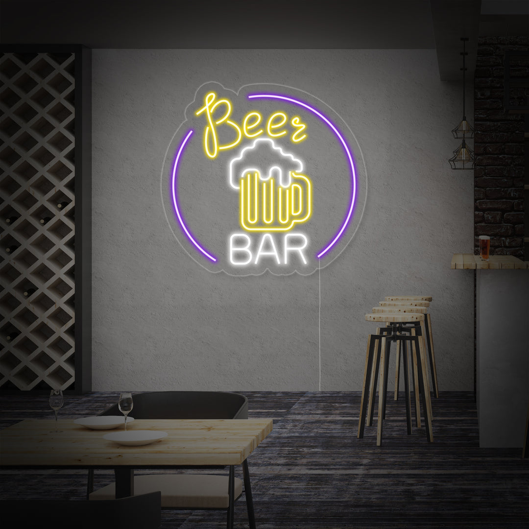 "Beer Bar, Ölglas, Bar" Neonskylt