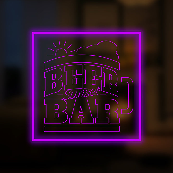 "Beer Bar Sunset, Ölglas" Mini Neonskylt