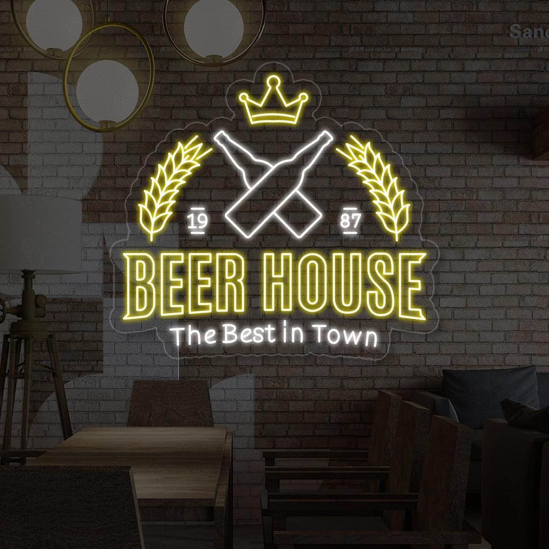 "Beer House The Best In Town" Neonskylt