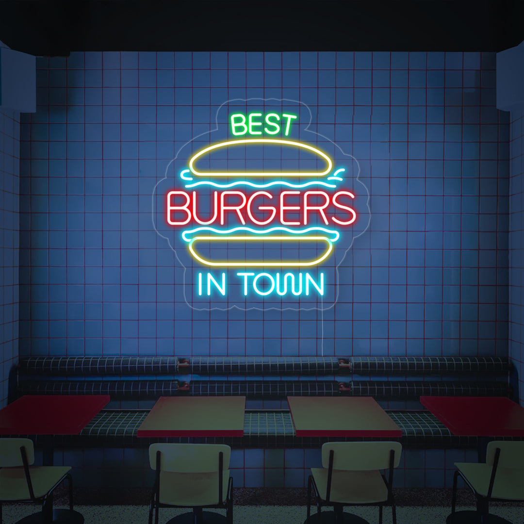 "Best Burgers In Town" Neonskylt