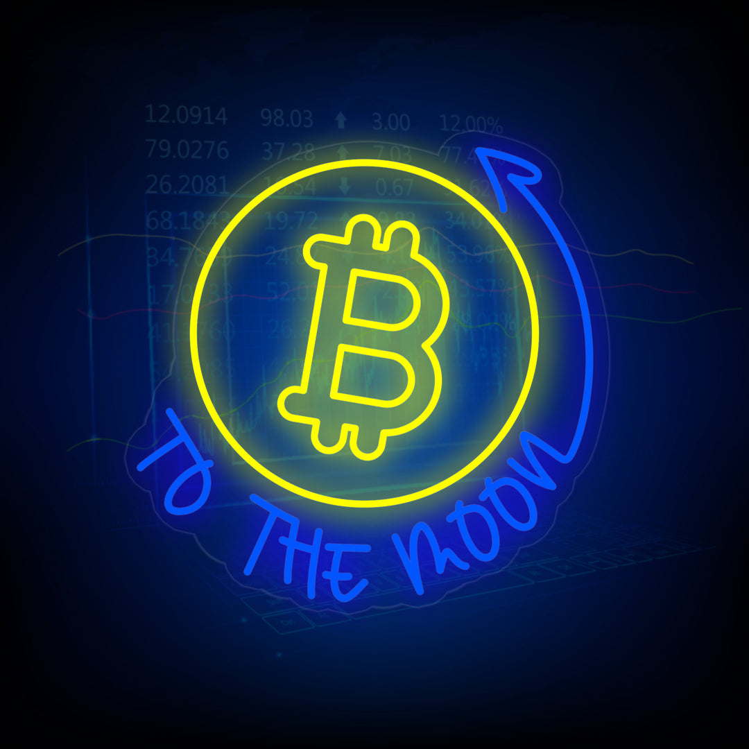 "Bitcoin to the Moon" Neonskylt