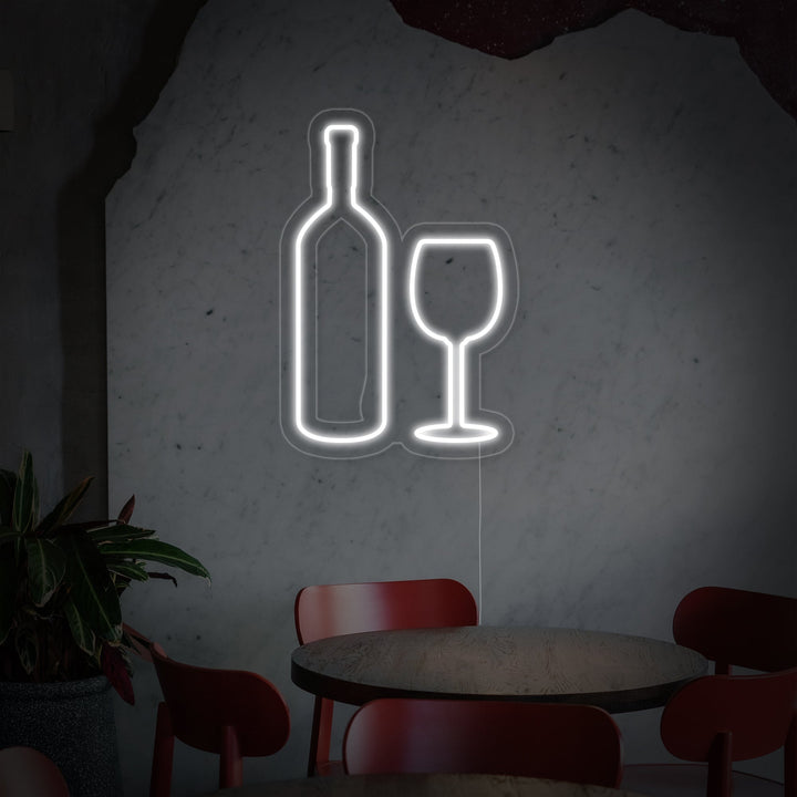 "Vinflaska, Vinglas" Neonskylt