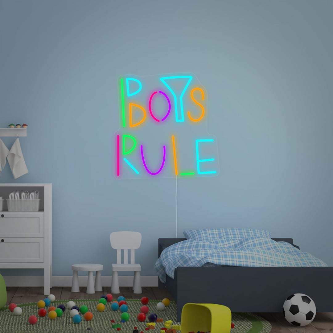 "Boys Rule, Dekor För Barnrum" Neonskylt