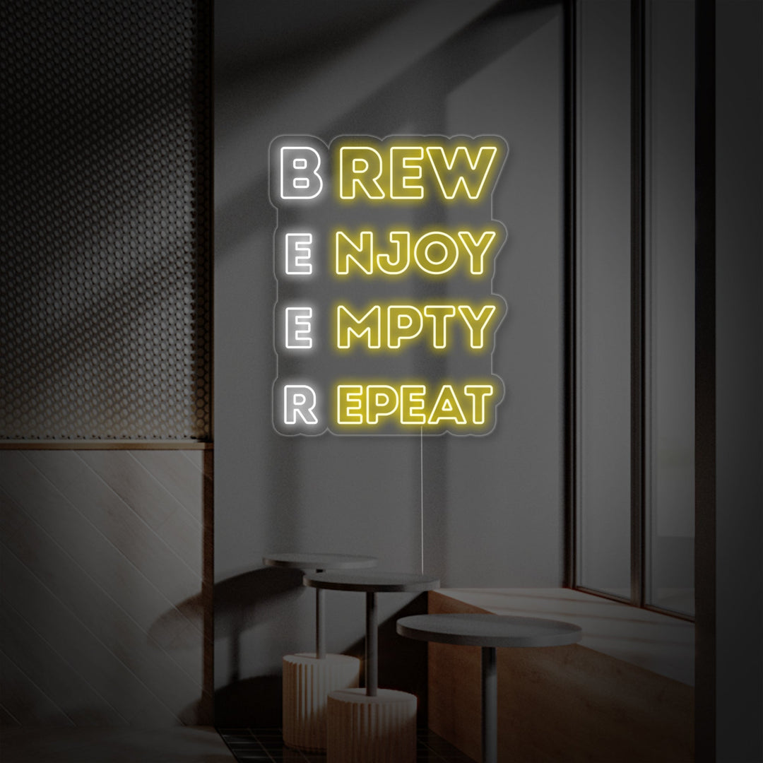 "Brew Enjoy Empty Repeat Beer Bar" Neonskylt
