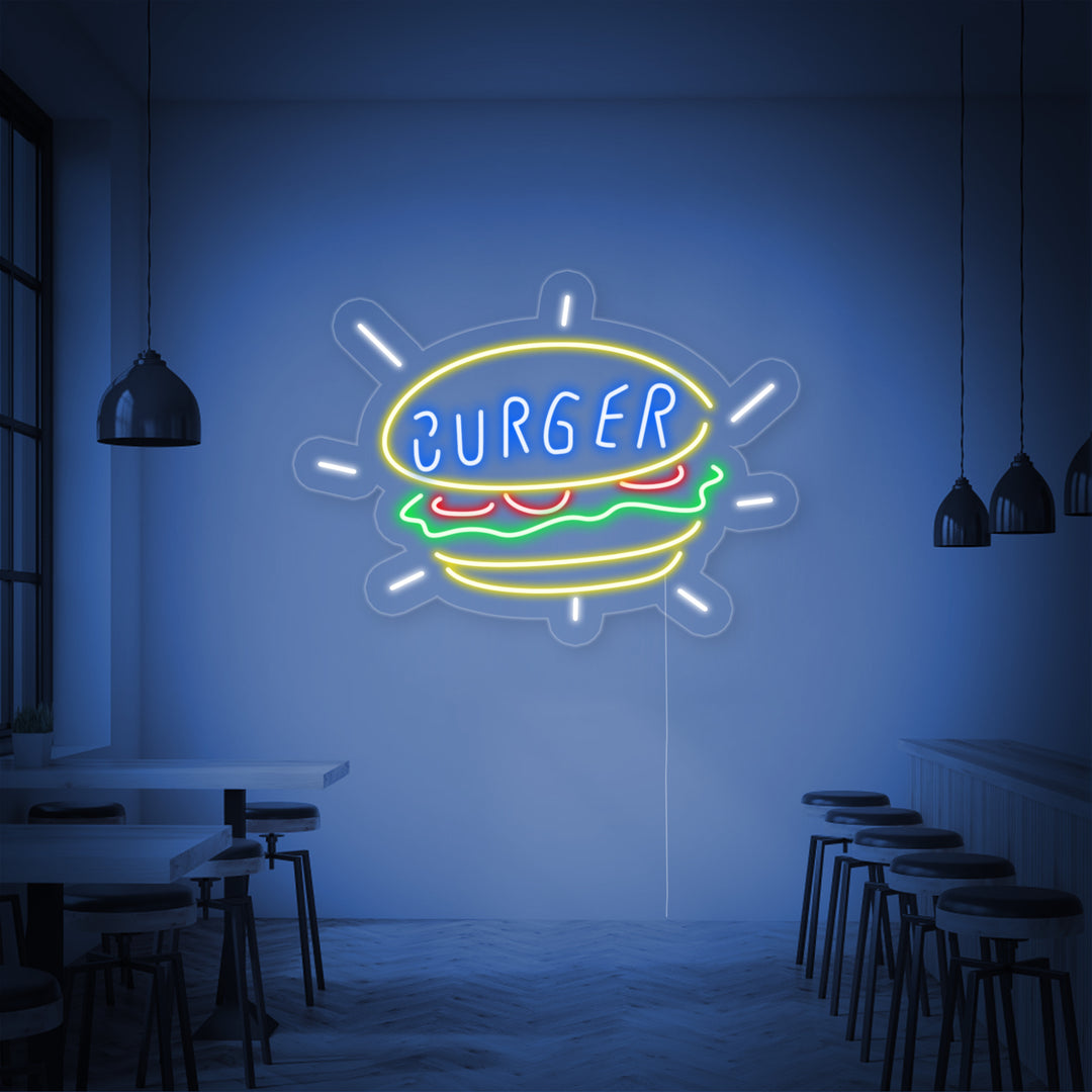 "Burger, Livsmedelsaffär" Neonskylt