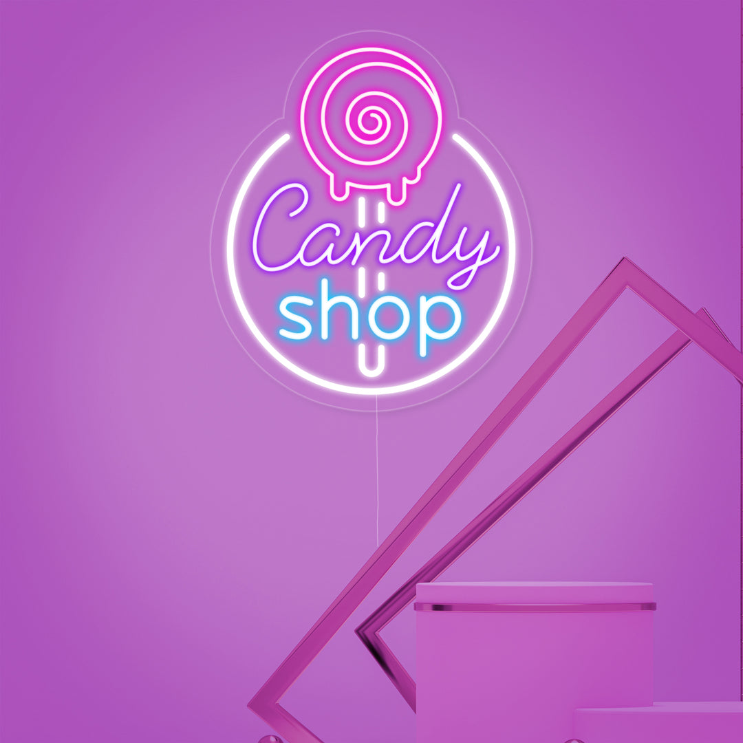 "Candy Shop, Godisbutik Logotyp" Neonskylt