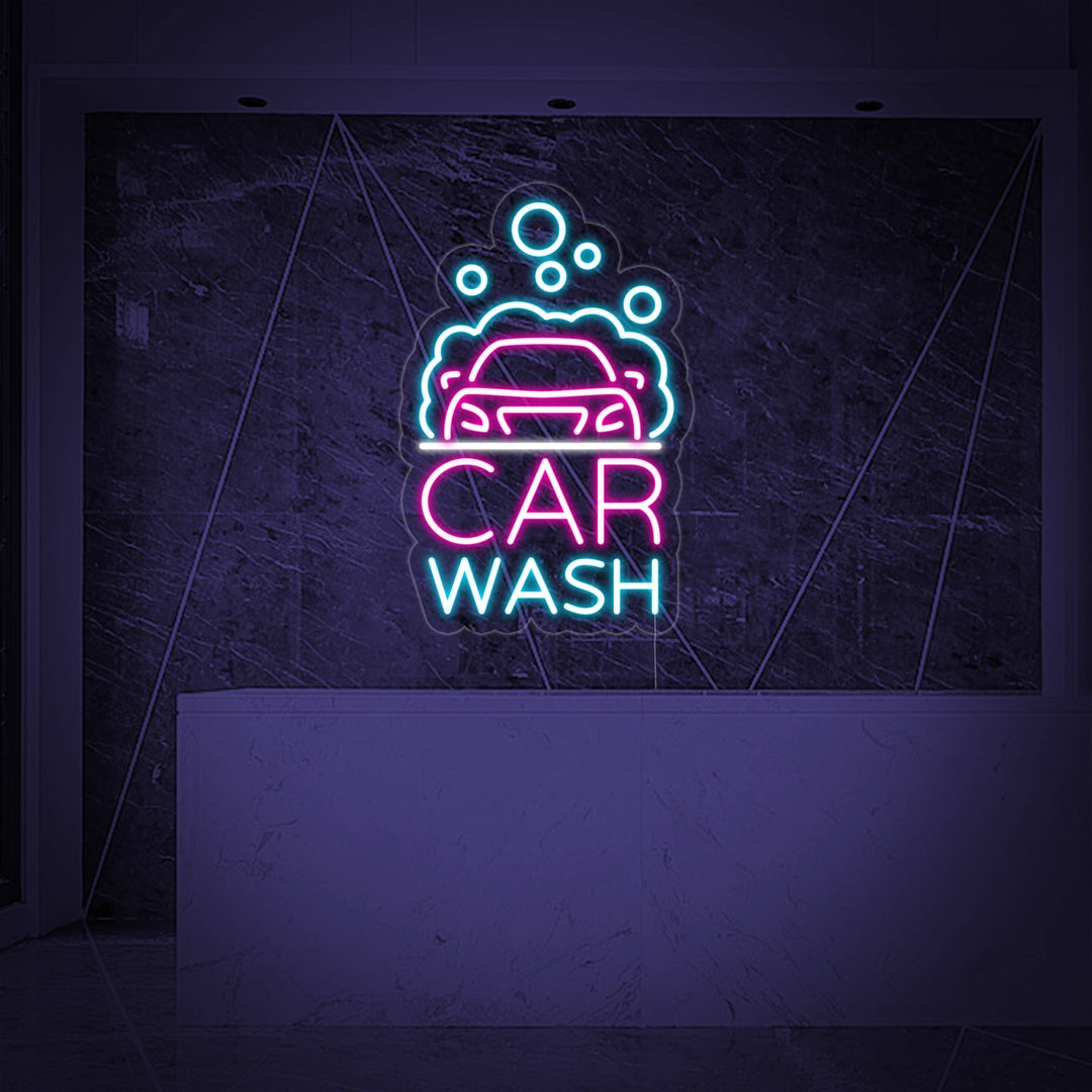 "Car Wash, Biltvätt Logotyp" Neonskylt
