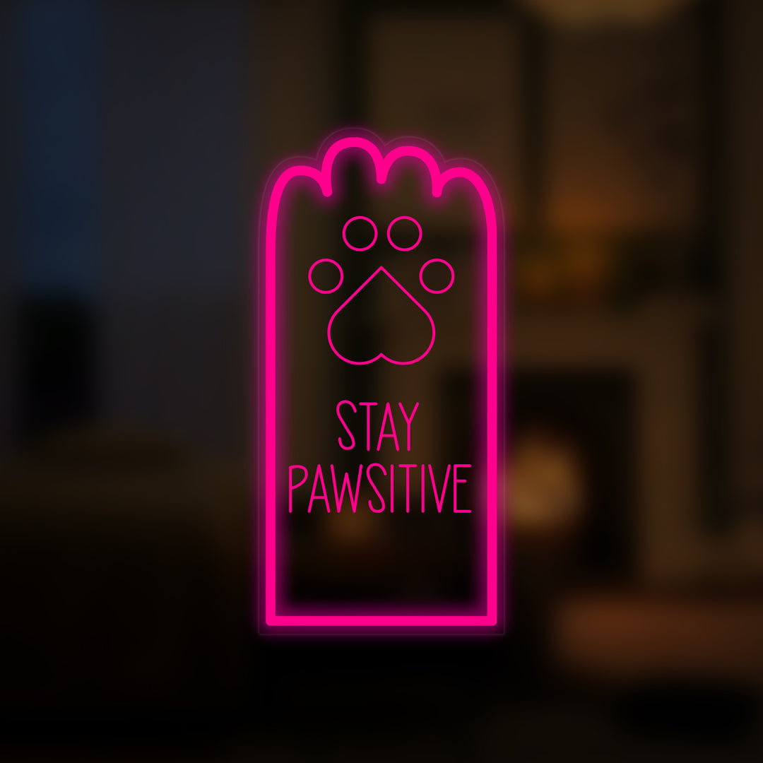"Stay Paw Positive, Katt" Mini Neonskylt