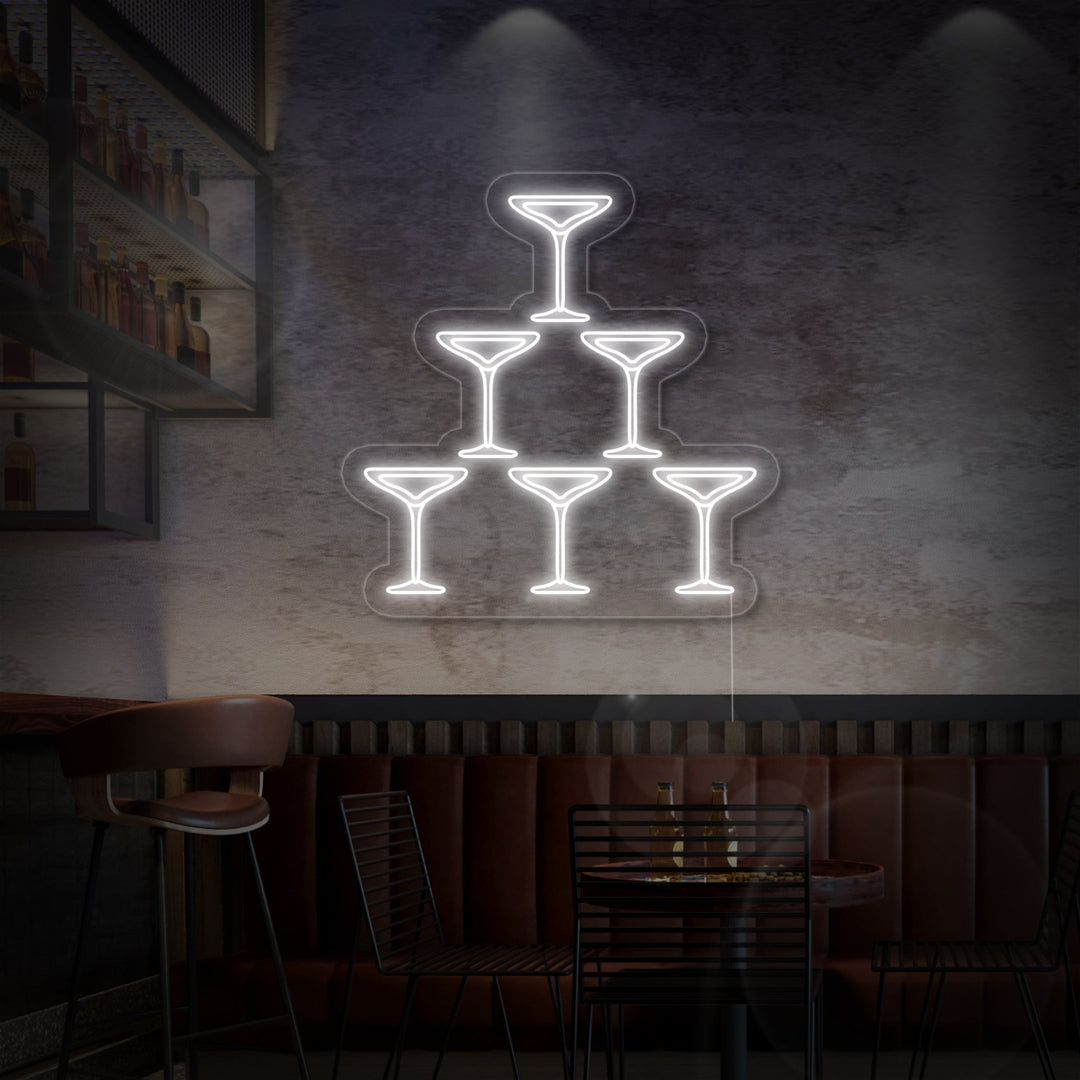 "Champagneglas, Pyramid, Bar" Neonskylt