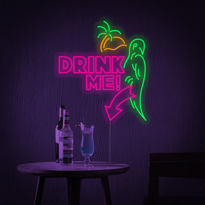 "papegoja, Drink Me" Neonskylt