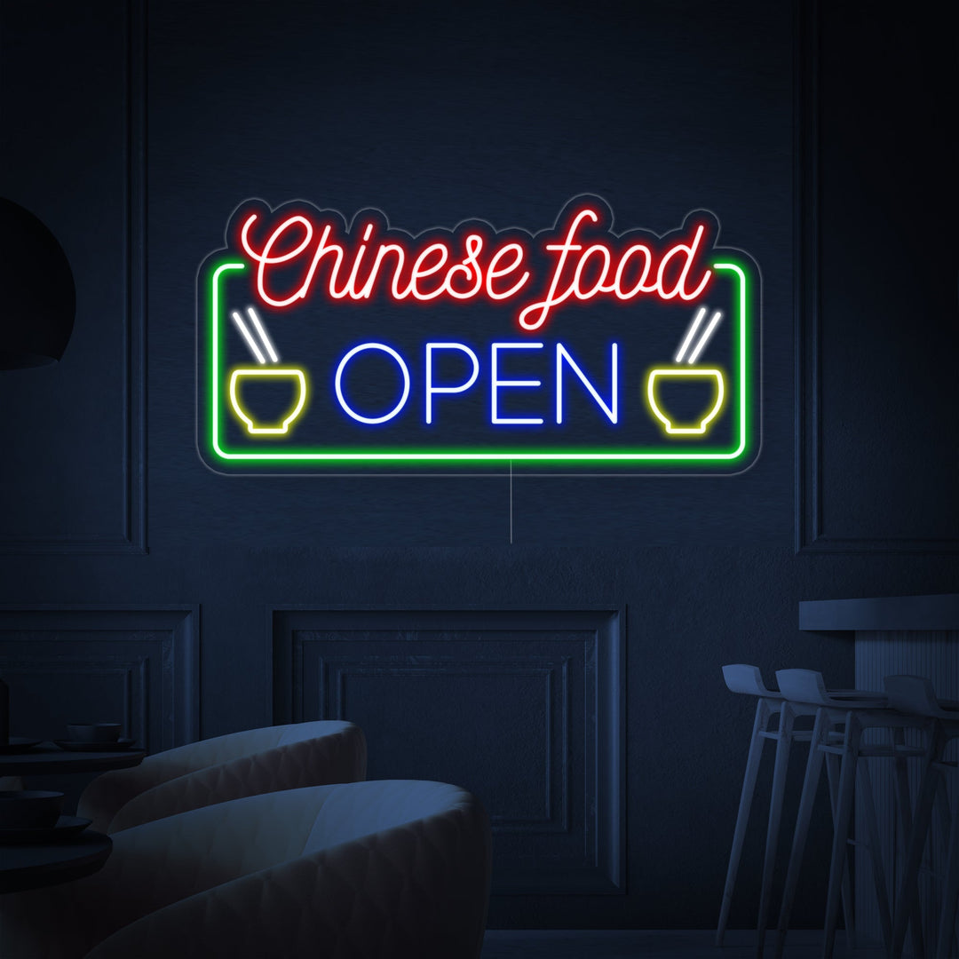 "Chinese Food Open" Neonskylt