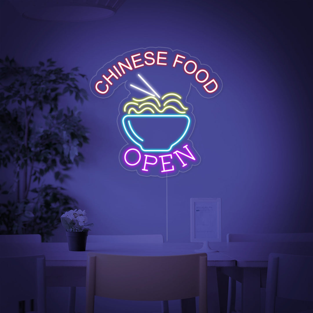 "Chinese Food Open, Nudlar" Neonskylt