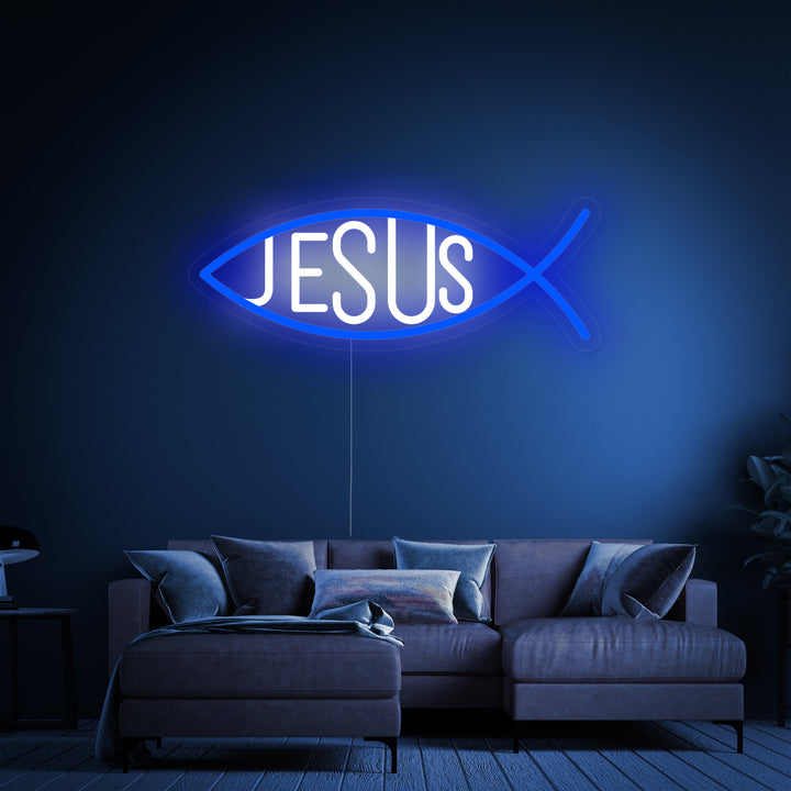 "Kristen Jesus Fisk" Neonskylt