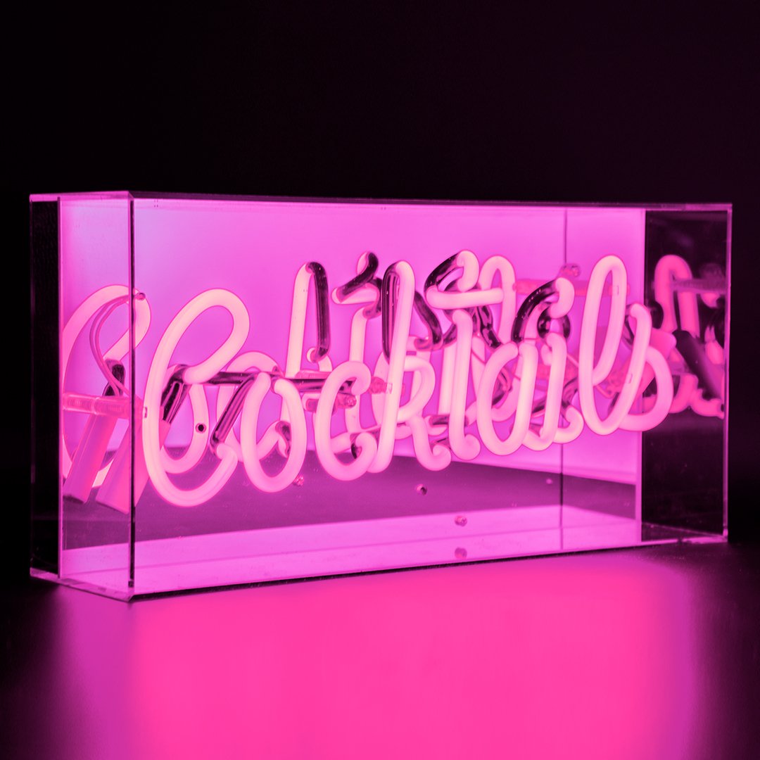 "Cocktails" Akrylbox Neonskylt, Glas Neonskylt, Bord Neonskylt