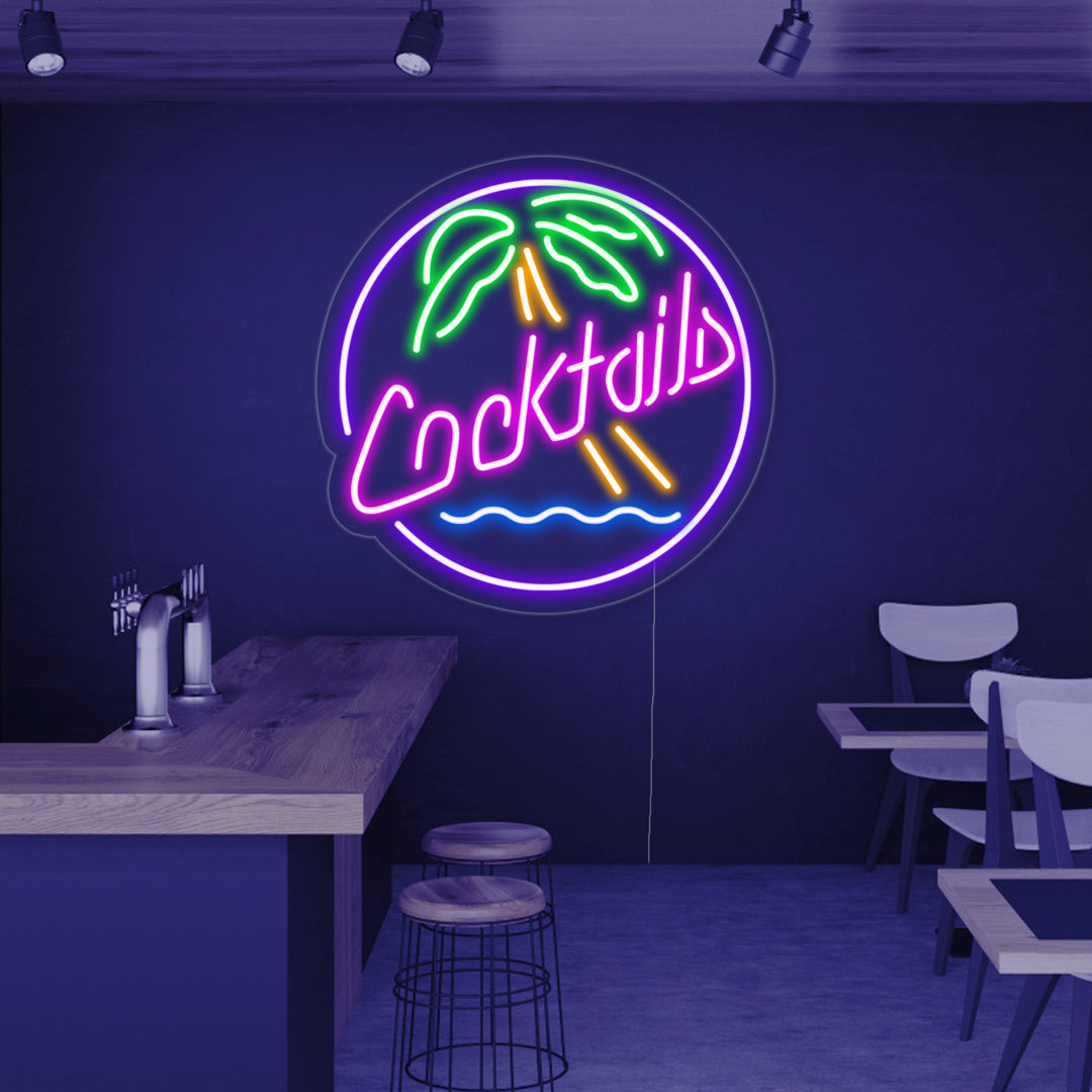 "Cocktails, Öl" Neonskylt