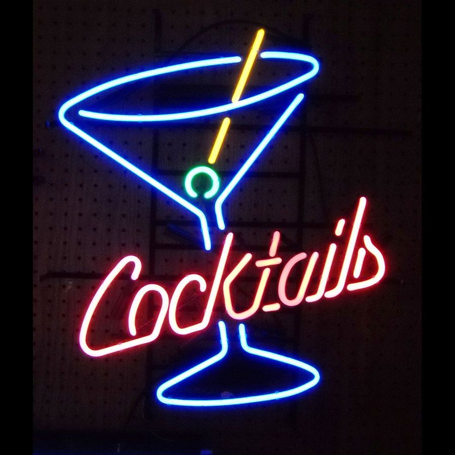 "Cocktails, Martini Glas, Logga Öl" Neonskylt