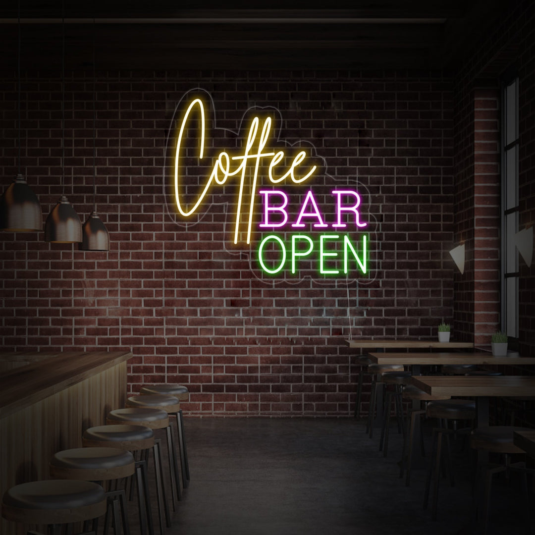 "Coffee Bar Open" Neonskylt