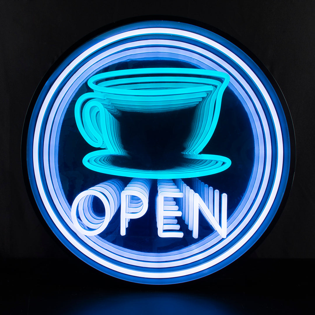 "Coffee Open" 3D Infinity LED Neonskylt