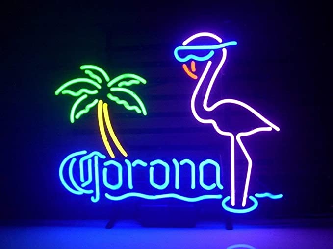 "Rosa Flamingo Palm Träd Öl Bar" Neonskylt