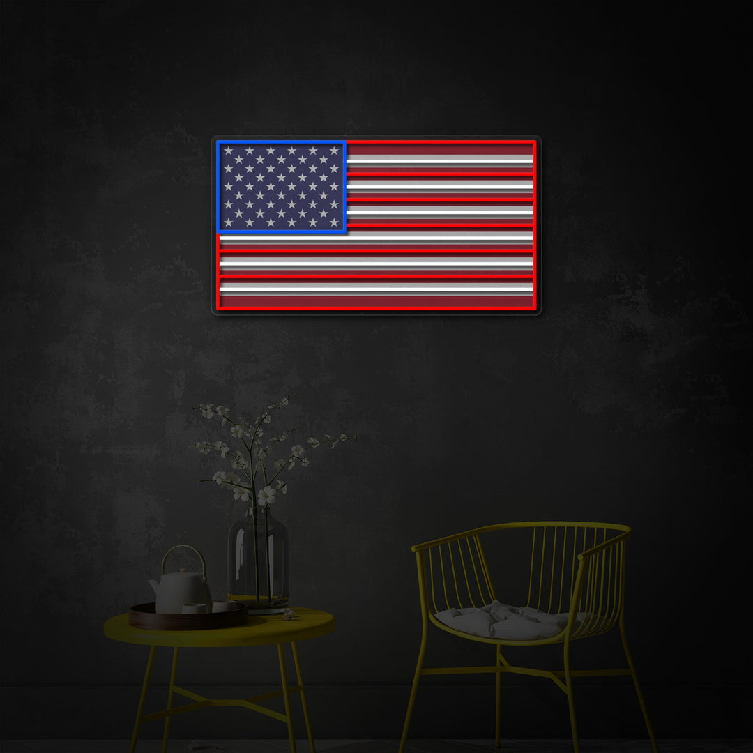 "Anpassat namn USA-flaggan" UV-tryckt LED-neonskylt