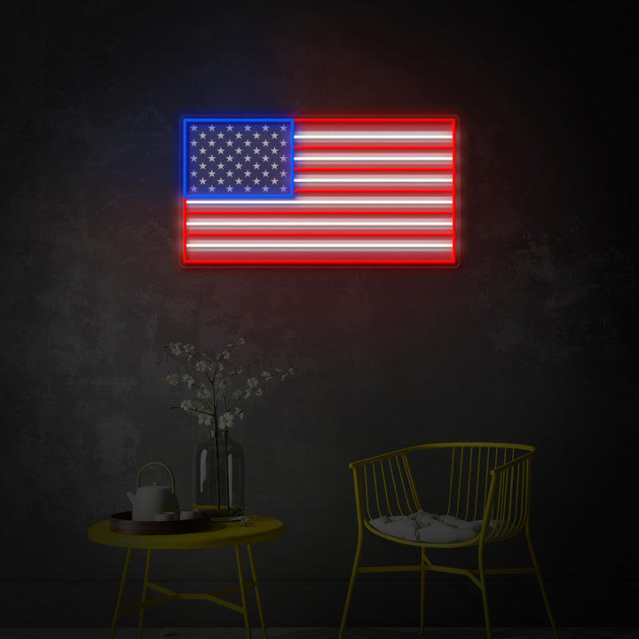 "Anpassat namn USA-flaggan" UV-tryckt LED-neonskylt